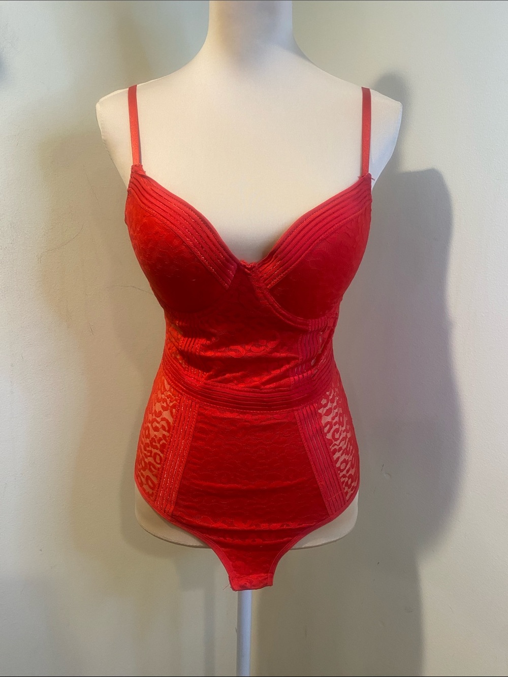 Red Lace Bodysuit Lingerie - Women's Intimates Sz L